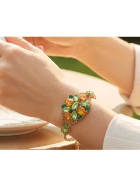 Husar.D Czech Glass Bracelet Victorian Style Large Teardrop Matquise Square - Picture 6 of 10